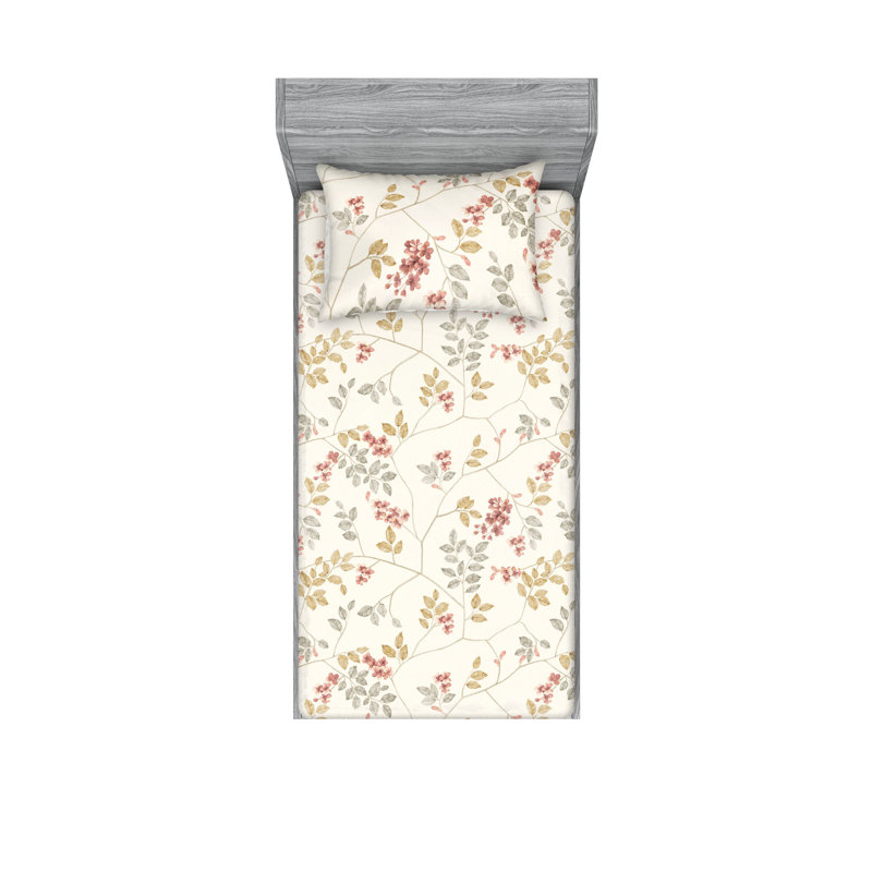 Drap-housse et taies décoratives 3 pièces Ambesonne, Rubis pâle, vert avocat / floral