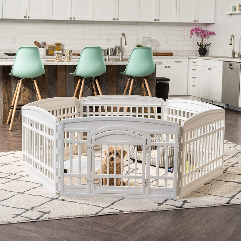 24" 6-Panel Pet Dog Puppy Playpen with Door, For Puppy Small Dogs Keep Pets Secure Easy Assemble Easy Storing Customizable Non-Skid Rubber Feet, White