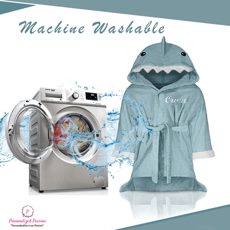 Aalyia Plush Baby Ankle Bathrobe with Hood, Light Blue, M, Yes