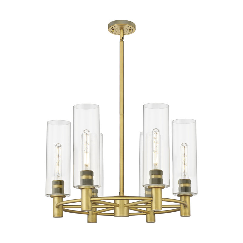 Lustre suspendu 6 lumières Crown Point, Laiton brossé, Clair