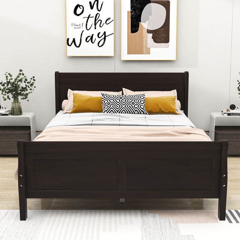 Wooden Platform Bed with Headboard and Footboard, Espresso, Full
