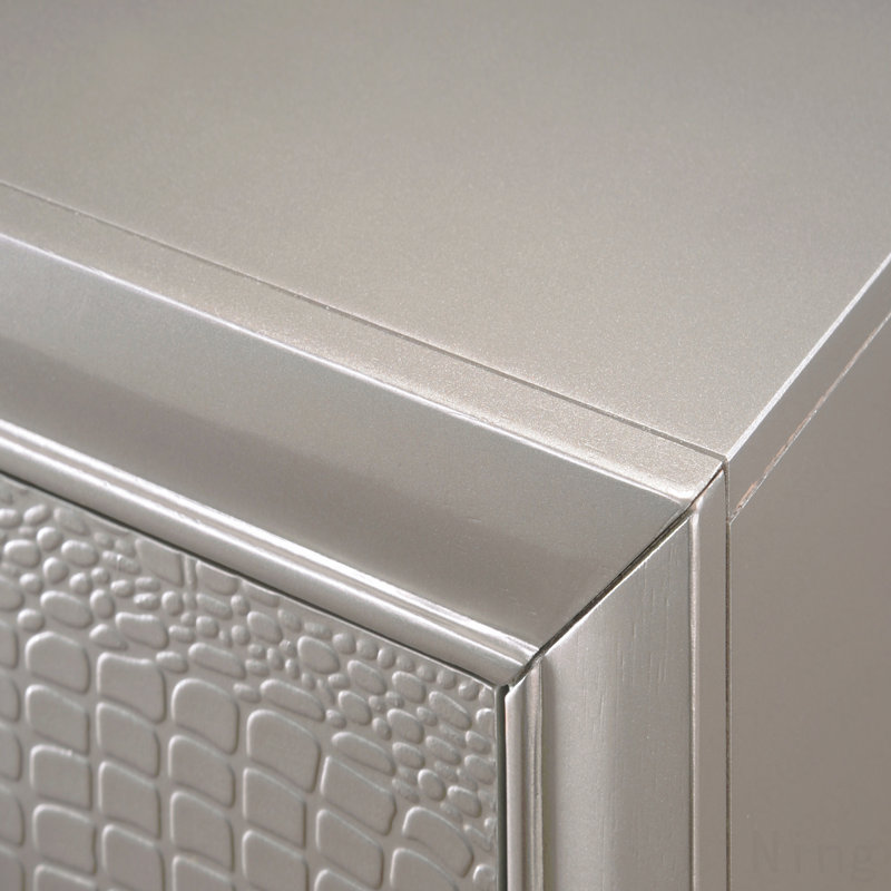 Table de chevet 1 pièce moderne à deux tiroirs de style glamour, motif crocodile en relief, Champagne