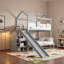 Lit superposé en forme de maison avec escalier de rangement, tablettes de présentation et glissade-1127256230