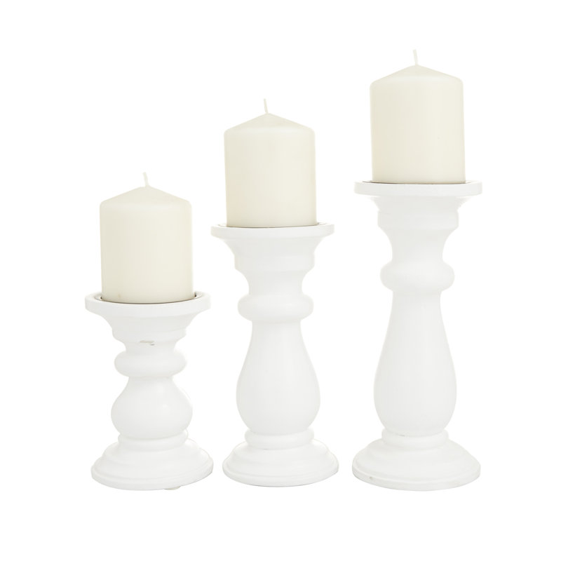 Ensemble de porte-bougie en bois de manguier, Blanc