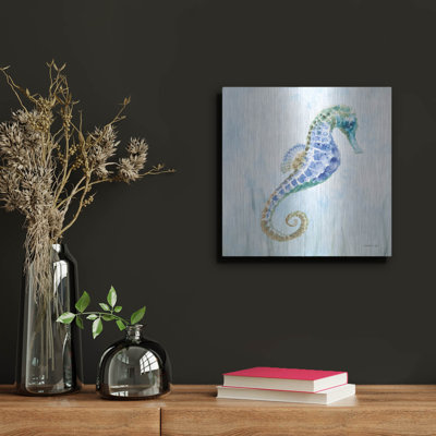 Ebern Designs 'Undersea Seahorse Swimming 2' by Danhui Nai Metal Wall Art