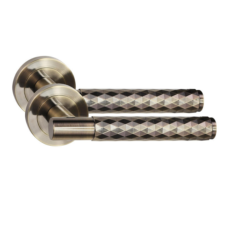 Golden Grace 1 Set Knurled Diamond Cut T-Bar Door Handle Set with Ball Bearing Hinges and Latch