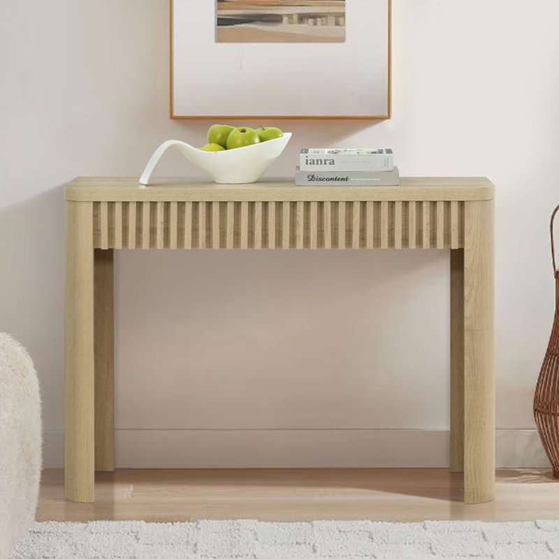 Console cannelée de 39 po de style moderne Mid-Century Abdel, Chêne, H 29,5 po x l 39,4 po x P 11,8 po