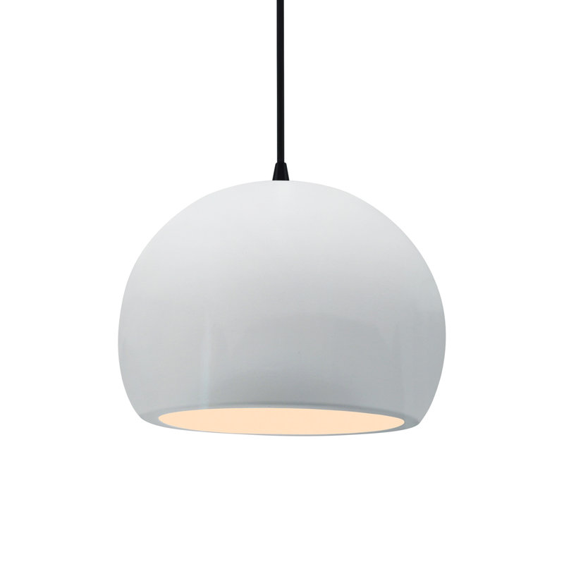 Luminaire suspendu à 1 lumière Aschwin, H 7,75 po x l 10 po x P 10 po, Blanc brillant / blanc brillant, Noir mat