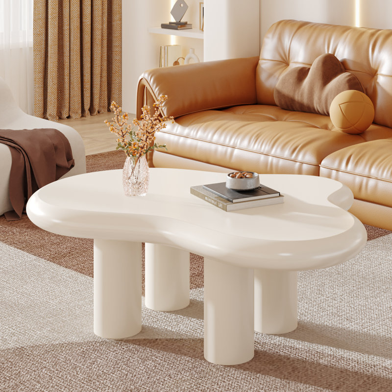 Table basse en bois manufacturé Jerimyah , H 15,35 po x l 39,37 po x P 22,83 po, Crème, crème