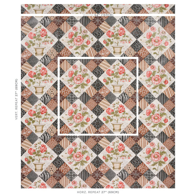 Caldwell Patchwork Chintz Fabric, Rose/Chocolate