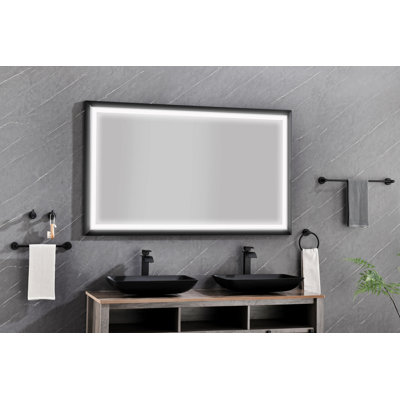 Miroir de salle de bain 72 po x 48 po à DEL avec cadre en aluminium, miroir de meuble-lavabo mural, anti-buée, mémoire, 3 couleurs, réglable en continu
