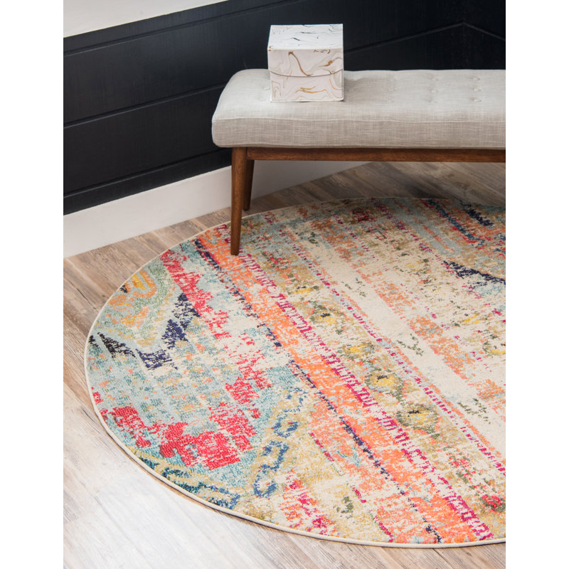 Galan Pink/Orange/Yellow Area Rug, Round 5'
