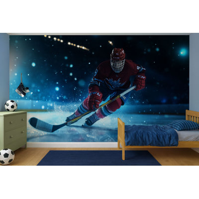 Ice Hockey Player Wall Mural – Boys Sports Wallpaper, Teen Bedroom & Game Room Decor