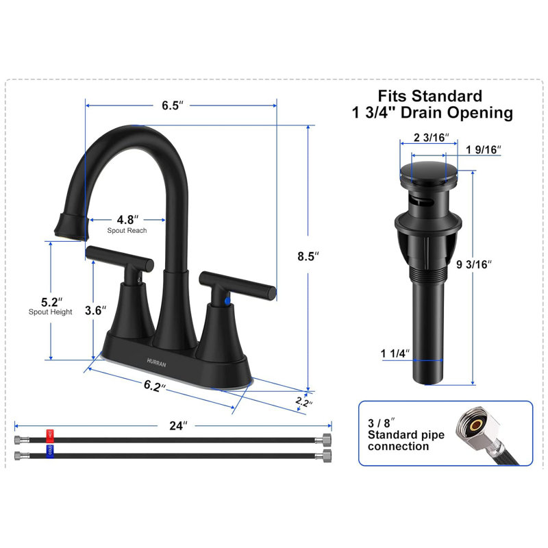 Matte Black Stainless Steel Double Handle High Arc Bathroom Faucet