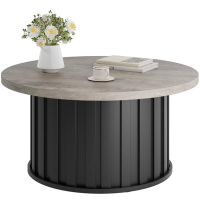 Round Coffee Table, Mid Century Modern Coffee Table with Metal Base, 31.9" Fluted Center Table for Living Room, Home Small Space, Apartment