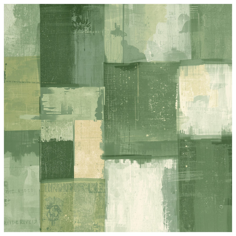 Tapis de bain abstrait vert et beige, L 34 po x L 21 po