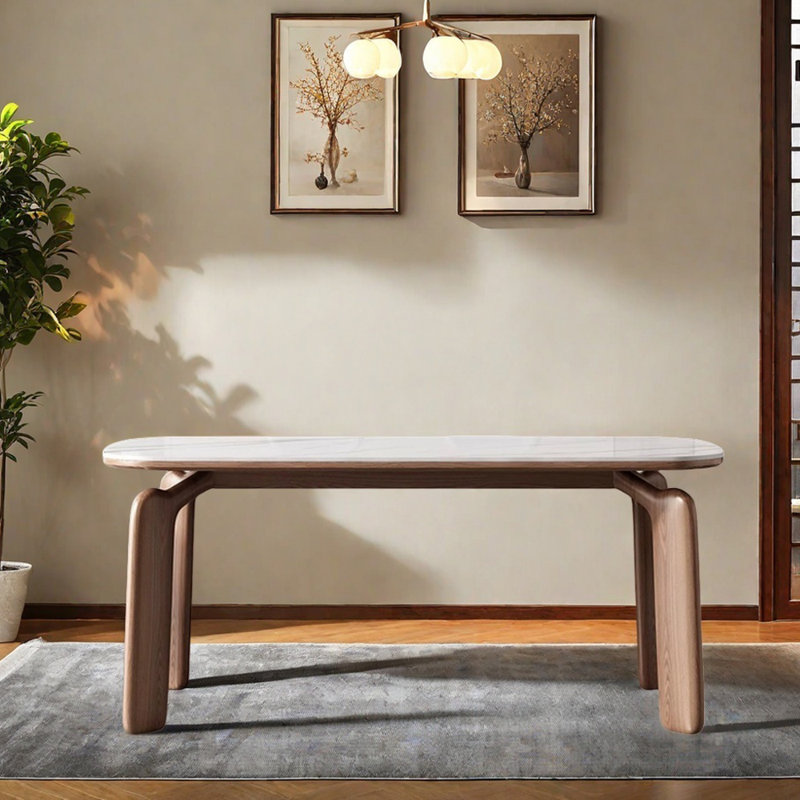 High-quality Rock Slab Thick Leg Dining Table, 29.92"H x 62.99"L x 31.49"W