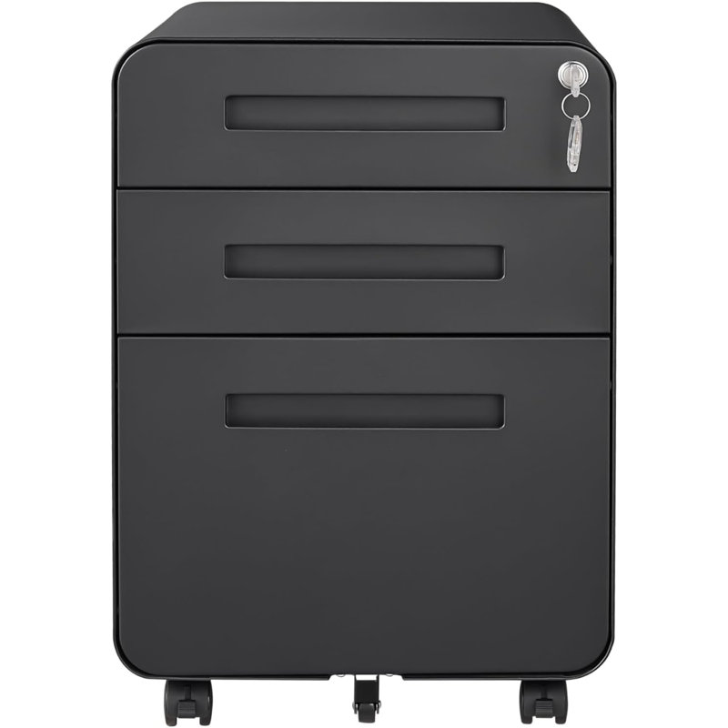 Mobile 3-Drawer Locking File Cabinet with Wheels, Rolling Office Storage, Black