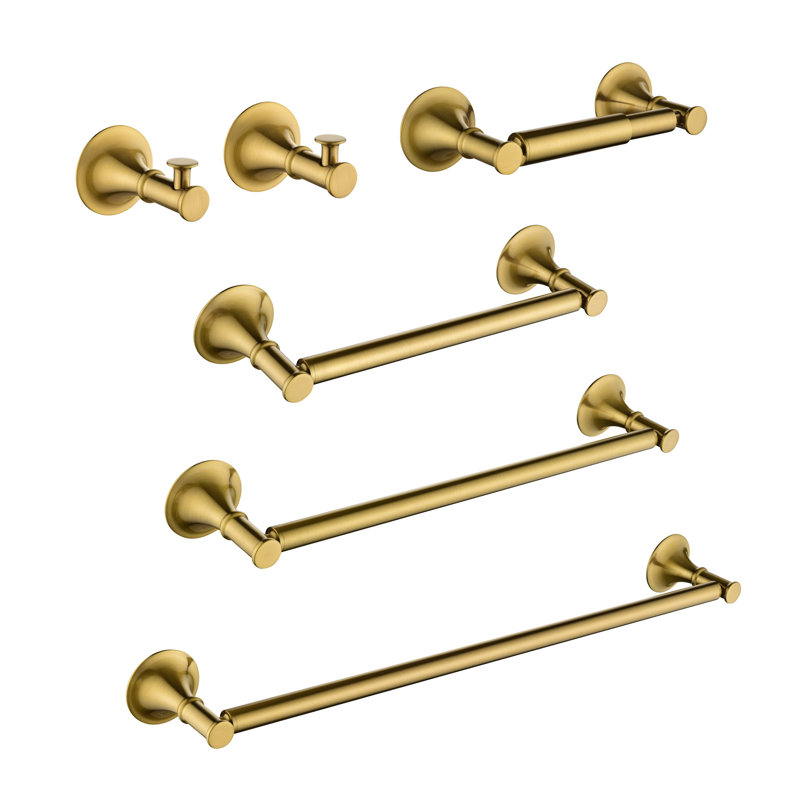 6 - Piece Bathroom Hardware Set, Gold, 3" H x 22" W x 3" D