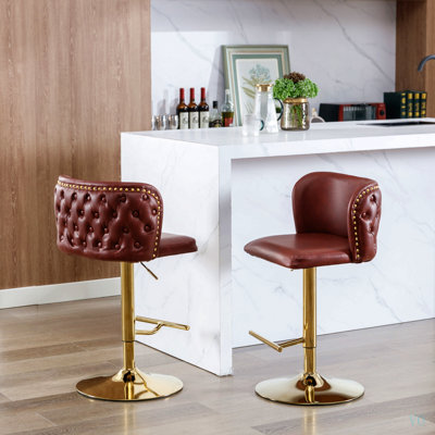 Meubles, tabourets de bar pivotants à hauteur de siège réglable, tabourets de bar rembourrés en polyuréthane moderne avec dossier entièrement capitonné, pour pub à domicile et îlot de cuisine (ensemble de 2)