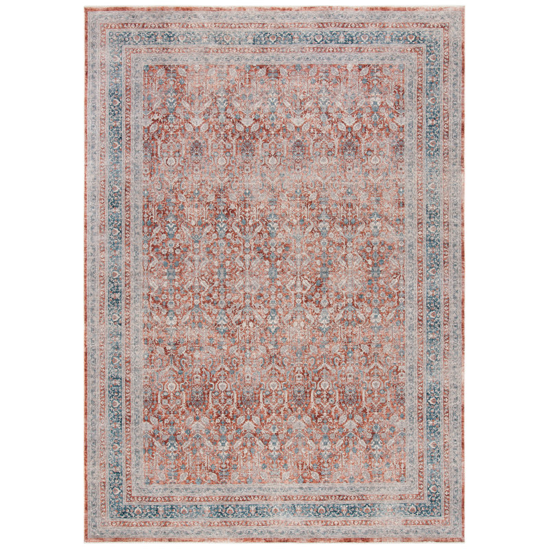 Tapis 100% polyester rouille / bleu tissé à la machine Laura Ralph Lauren, Rectangle 8 pi x 10 pi
