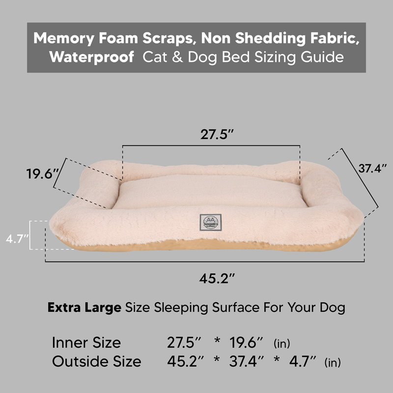 Jungolica Orthopedic Pet Bed, Beige, 115cm H x 95cm W x 12cm D