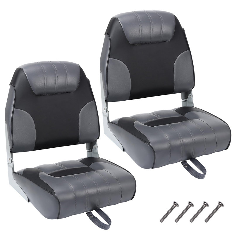 Imperméable et durable - Paquet de 2 sièges de bateau pliables à dossier bas - Chaises capitaines éponge épaissies - Charnières robustes - Bas bleu royal et coutures blanches