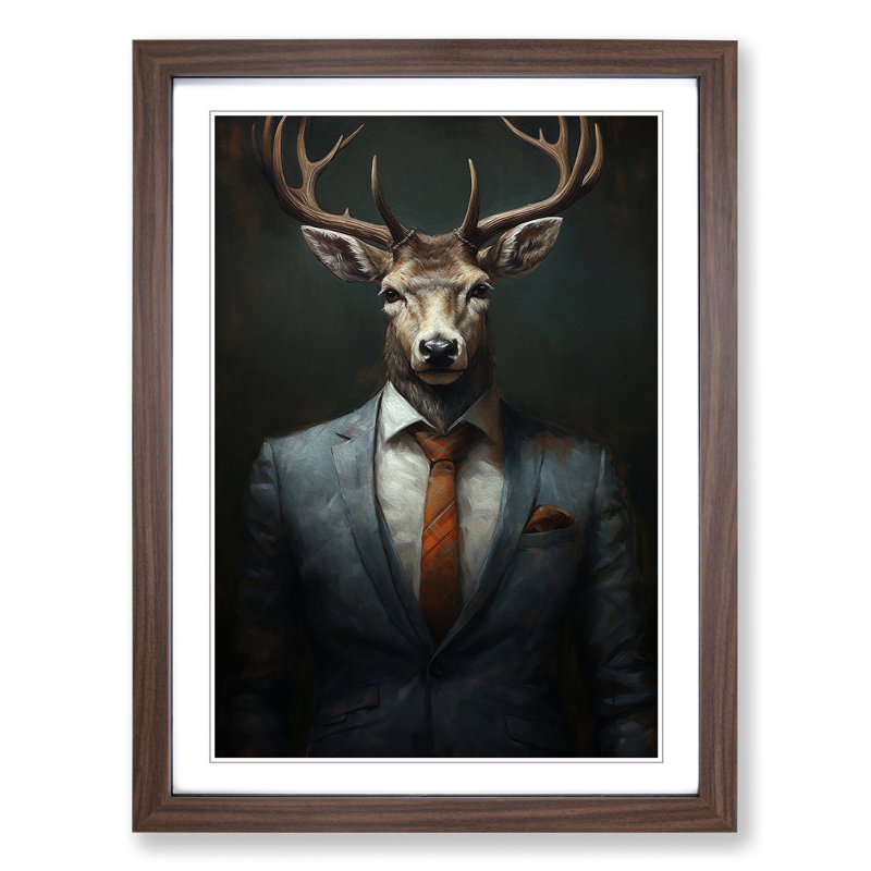 Stag in a Suit Painting No.3 - Framed Print, Walnut, 64cm H x 46cm W x 2cm D