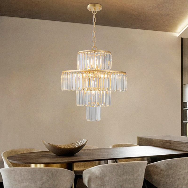 Lustre en cristal de luxe à 4 niveaux de 20 po, luminaire suspendu à cadre doré 12 lumières, éclairage de plafond élégant pour le salon, la salle à manger et la chambre à coucher