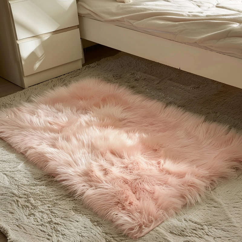 Tapis rose à poils longs Haja, Rectangulaire 2 pi x 3 pi