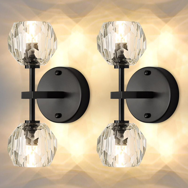 Appliques murales en cristal (ensemble de 2), Noir mat