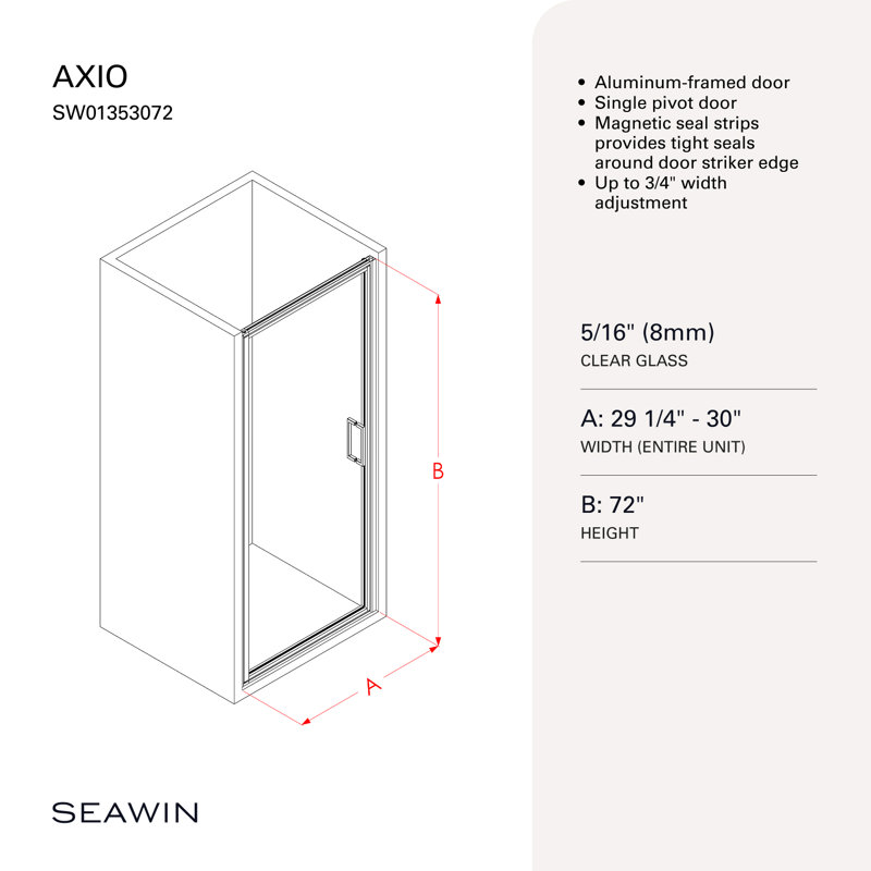 Porte de douche à cadre pivotante Axio en verre trempé transparent, Chrome poli