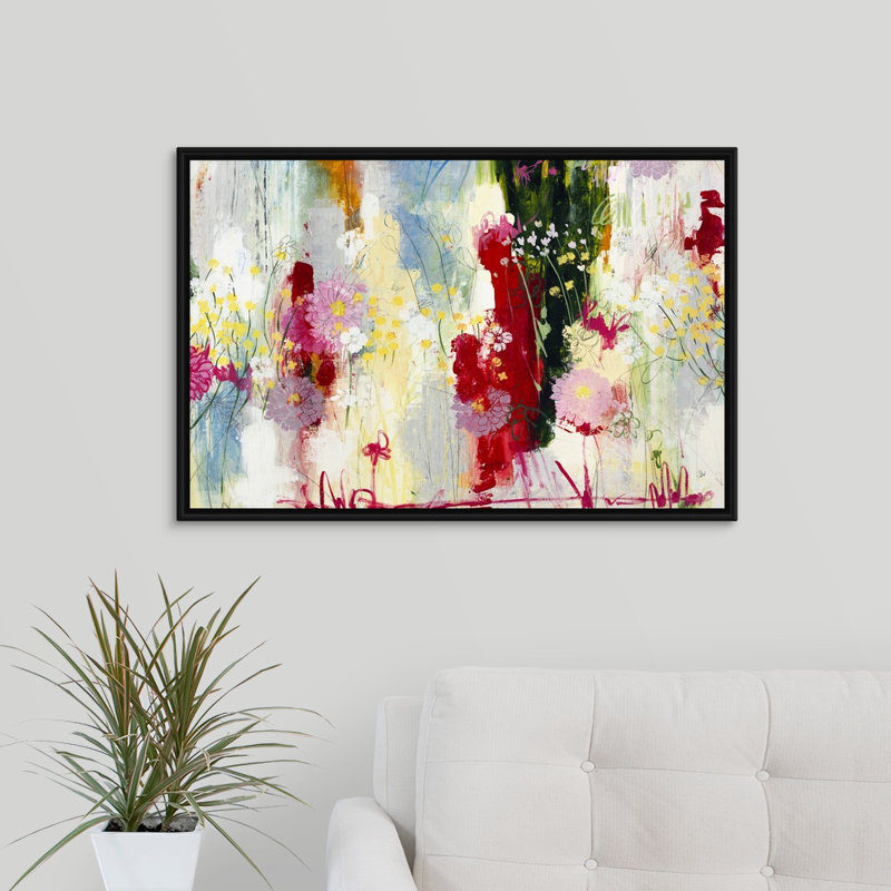 « modern printemps », peinture sur toile, H 21,7 po x l 31,7 po x p 1,75 po, Cadre flottant noir
