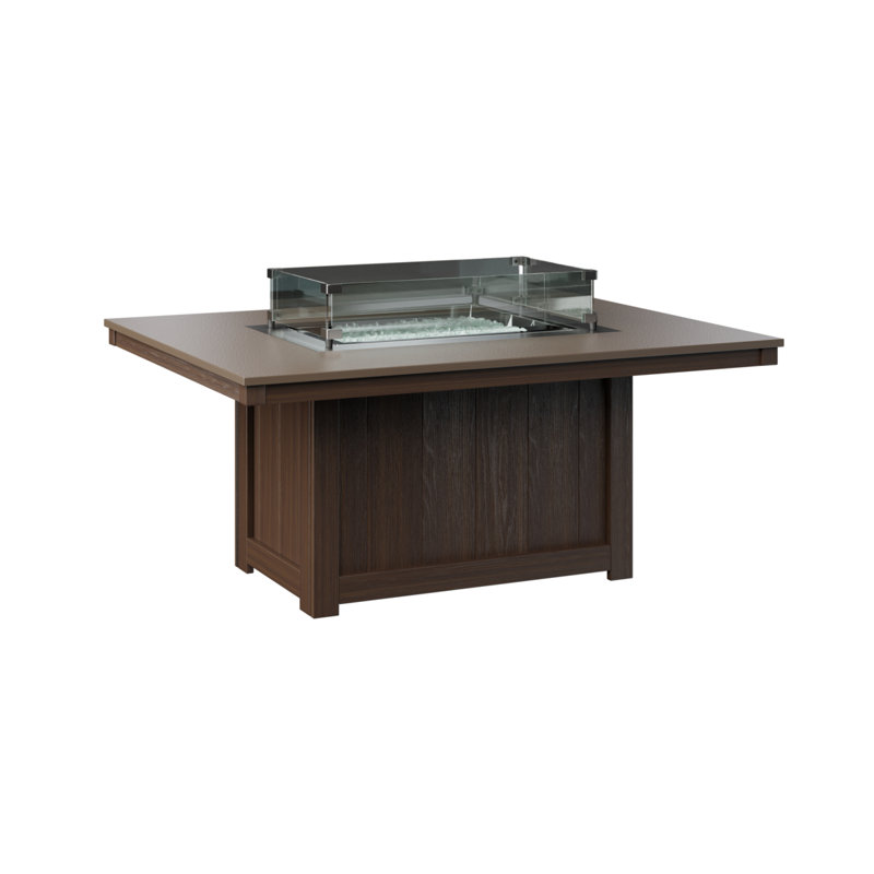 Berlin Gardens Donoma Rectangular Fire Pit Table, Hammered Top Bronze with Brazilian Walnut Base
