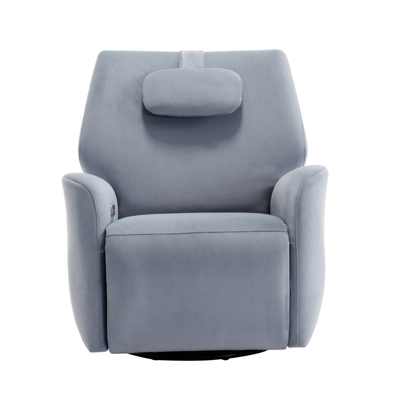 33.85'' W Power Recliner Swivel Rocker Fabric Recliner with Headrest with Hidden Buttons  USB & Type C Ports, Blue-Gray