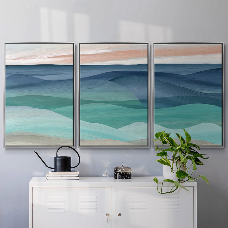 Shifting Seas - Toile encadrée multi-pièces, Argent, H 36 po x l 75 po x P 2 po