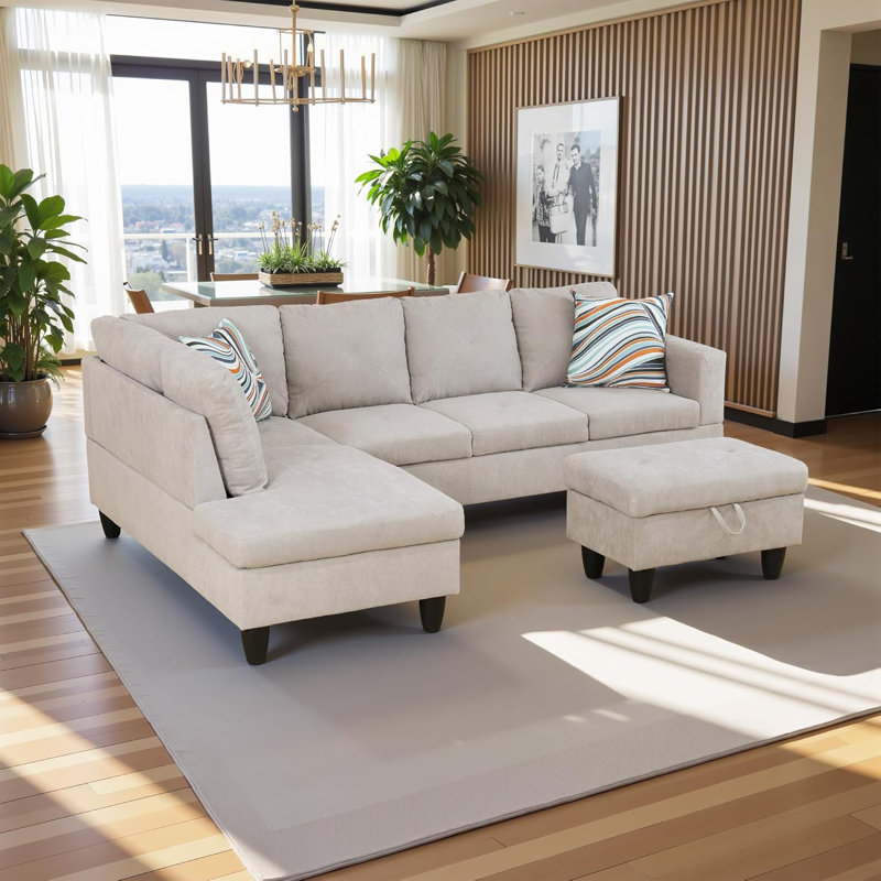 Canapé modulaire 3 pièces Flannelette, Blanc cassé, Orienté à gauche (vu de face)
