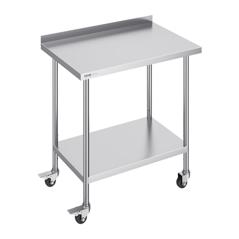 24 x 36 x 40 Inch Stainless Steel Work Table, Commercial Food Prep Worktable with Casters, Heavy-Duty Prep Worktable, Metal Work Table with Adjustable Height for Restaurant, Home and Hotel
