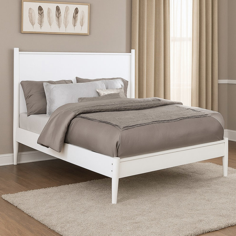 Lit plateforme Mid-Century, Lit simple, Blanc
