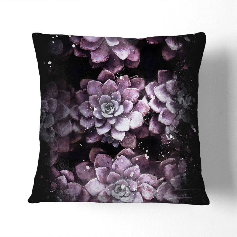 Pretty Succulent Plants Cushion with Filling, Black, 55cm H x 55cm W x 20cm D