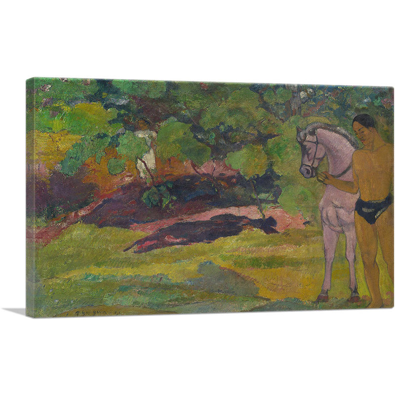 «In the Vanilla Grove - Man and Horse 1891» par Paul Gauguin, reproduction d'art sur toile tendue