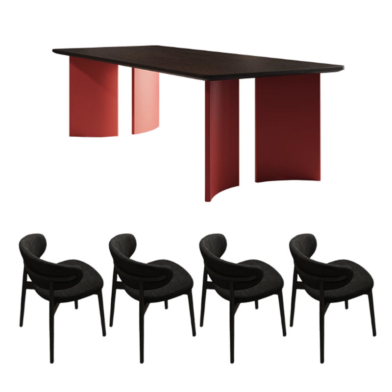 Modern Rectangular Red And Black Dining Table Set, 29.52"H x 70.86"L x 33.46"W, Black