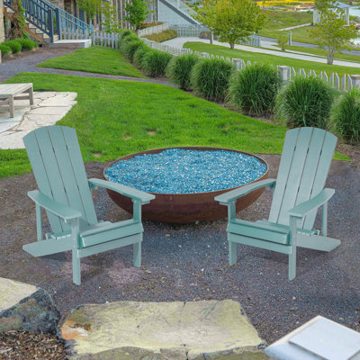 Ensemble de 2 chaises Adirondack en plastique Bergenfield, chaise de patio extérieure toutes saisons HiPS, chaise de foyer d'extérieur robuste pour terrasse de jardin