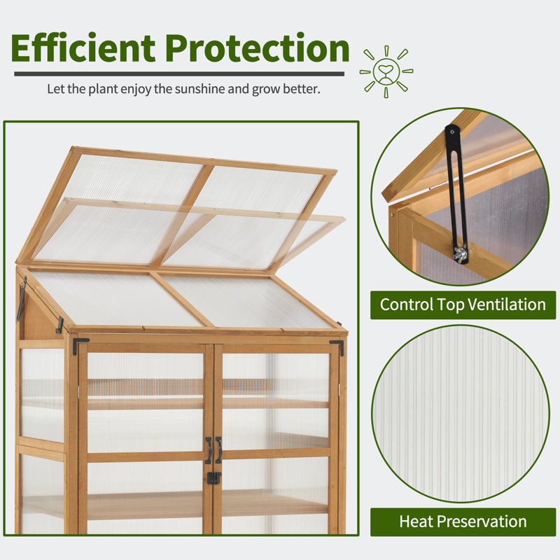 44.5" W x 24.8" D Cold Frame Greenhouse with Adjustable Shelves for Outdoor Indoor Use, Light Brown