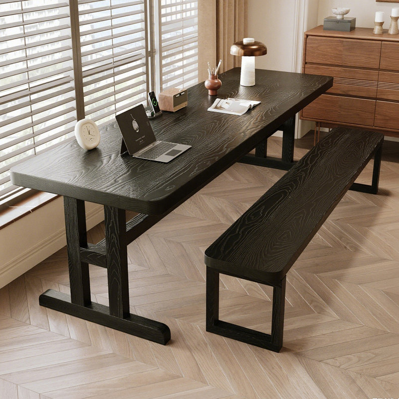 Bureau d'écriture rectangulaire en bois massif noir, H 29,53 po x l 70,87 po x P 23,62 po