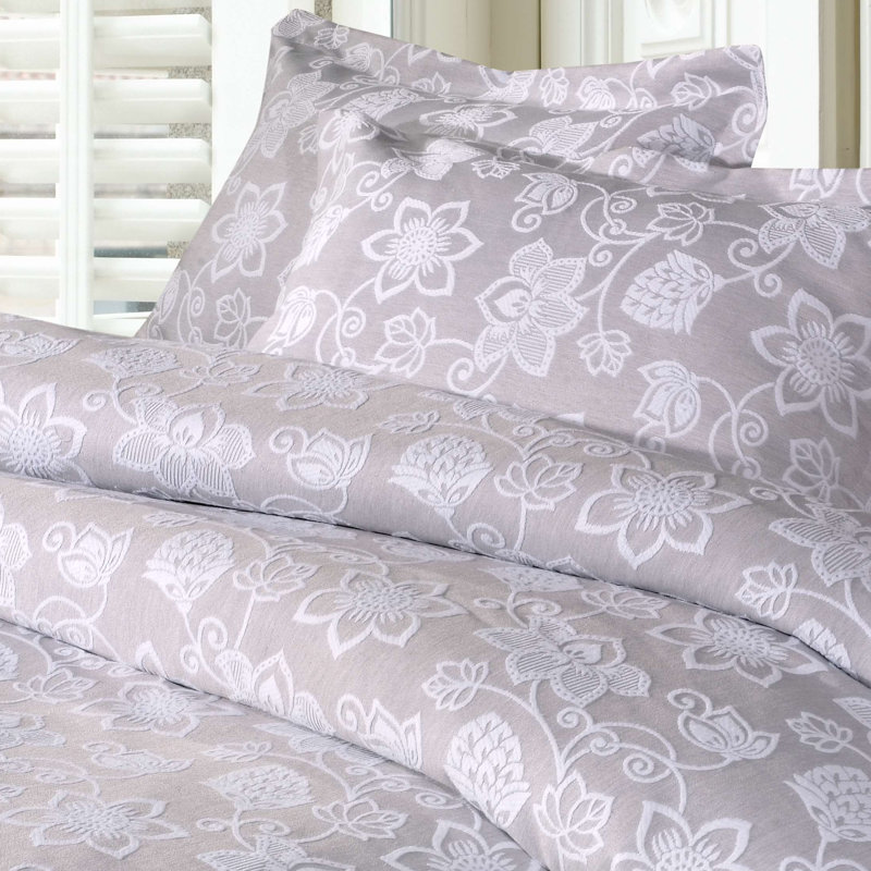 Fleur De Lis Living Genevrier Floral Duvet Cover Set with Pillowcases, Single Duvet Cover + 1 Standard Pillowcase, Silver