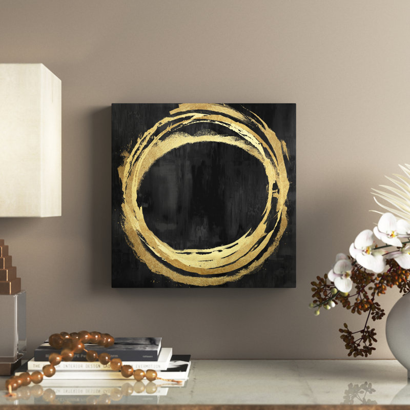 «Black and Yellow Circle Abstract 1», impression sur toile tendue, H 12 po x l 12 po x P 1,25 po, Unframed, Non