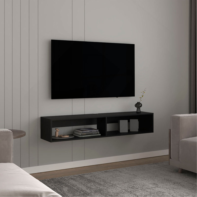 TV Stand 10.4" H, with 2 Shelves, Noir