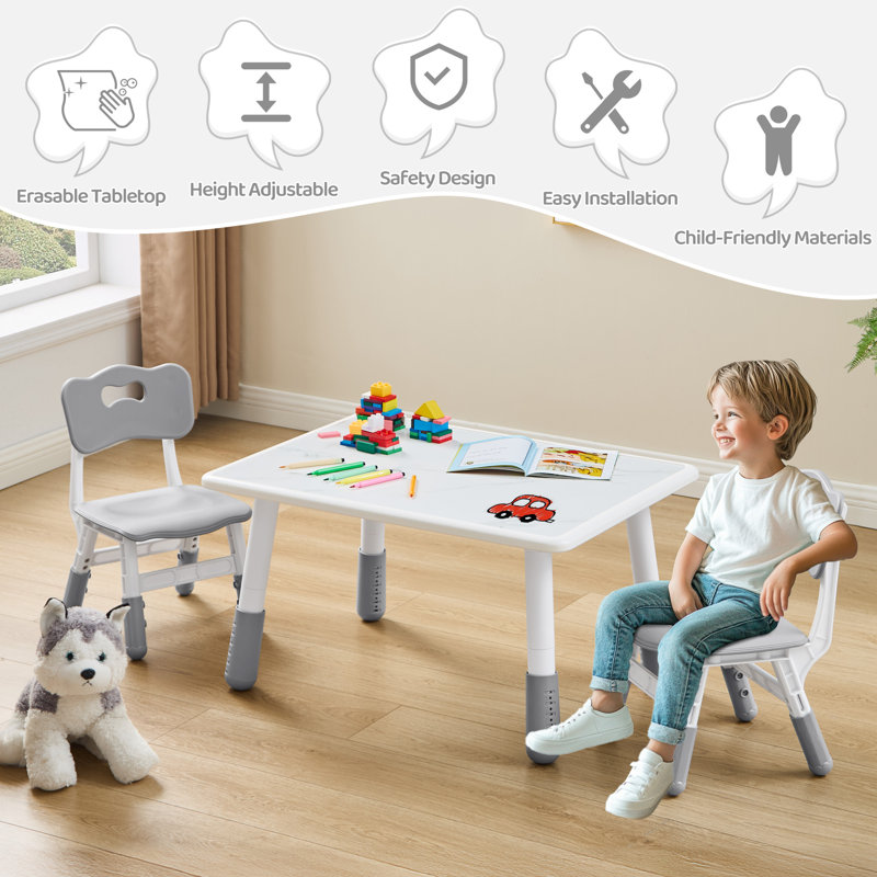 Toddler Table and 2 Chairs Set, Gray
