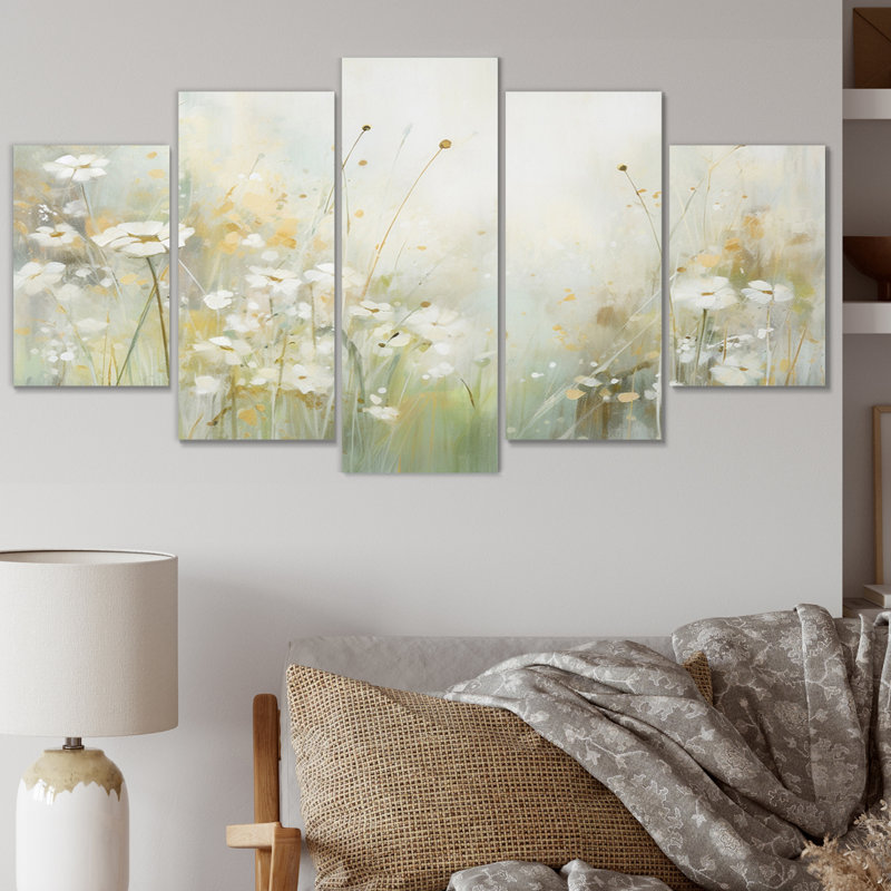 «Green Beige Serene Meadows II» sur toile, reproduction de 5 pièces